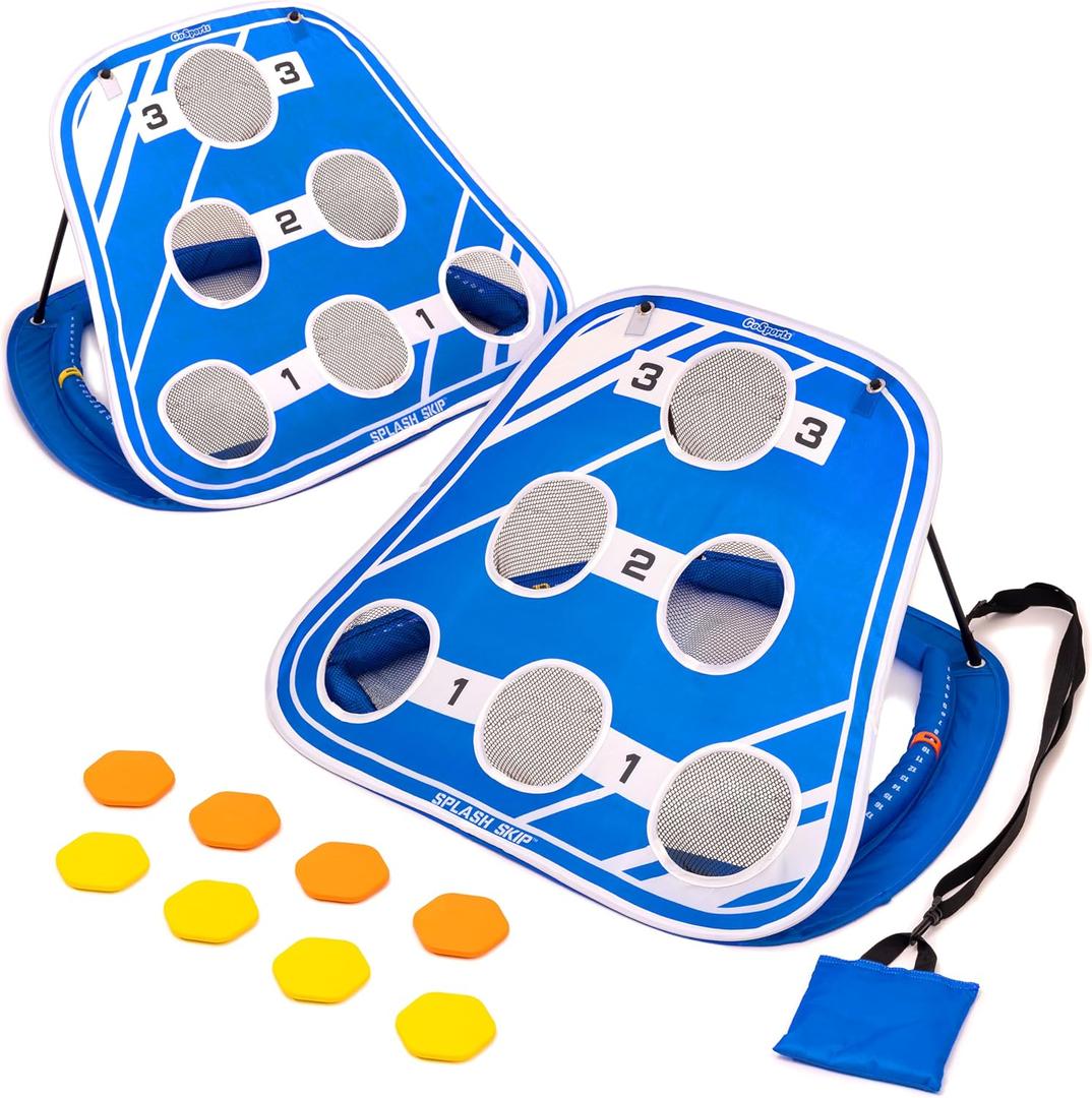 GoSports Splash Skip Floating Pool Cornhole Game Stone Skipping Swimming Pool Game for Adults & Family Water Cornhole Game for Pools & Lakes