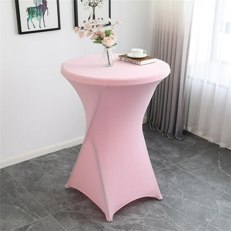 Tegeme 1 Pack 32 x 43 Inch Round Spandex Cocktail Tablecloths with Skirt Cocktail Round Table Cover Spandex Stretch Tablecloth for Fitted High Top Table Bar Wedding Party Banquet (Champagne) Pink