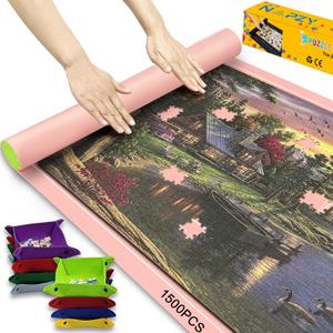 Napzy Puzzle Matt Rollup Puzzles Organizer 1500 1000 500PCS Puzzled Mat Pink Has Gift Box Non-Slip Felt Jigsaw Matt Roll Up Puzzling Board for Jigsawn Keeper Saver with 8 Jigsaws Tray (500-1500PCS)