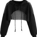 SweatyRocks Women's Casual Solid Cut Out Front Long Sleeve Pullover Crop Top Sweatshirt