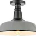 JONATHAN Y 14" Gray/Black 1-Light Industrial LED Semi Flush Mount Ceiling Light for Porch, Kitchen, Entryway, Modern Farmhouse Iron Fixture, White Metal Shade, LED Bulb Included (JYL7617D)