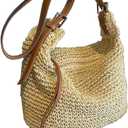 Gets Handwoven Round Rattan Bag Straw Crossbody Shoulder Bag for Women Bohemian Straw Tote Bag Beach Carrying Handbag (887866 Beige)