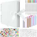 Gotideal 80 Pages Scrapbook Album with 10 Metallic Markers, Craft Paper Photo Album for Wedding and Anniversary, Family DIY Scrapbook Accessories with Scrapbooking Stickers Corners(White), 11.5*8.5 Inches 80Pages