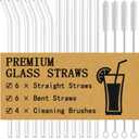 Piteno 16-Pack Reusable Glass Straws Set, Clear Glass Drinking Straws, 8.5''x10MM, Set of 6 Straight and 6 Bent with 4 Cleaning Brushes, Perfect for Smoothies, Milkshakes, Juice, Tea (8.5", Clear)