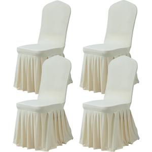Dimatic Dining Room Chair Covers Set of 4, Stretch Parsons Slipcovers with Skirt Super Fit Spandex Chair Seat Protector Cover for Dining Room, Hotel, Ceremony (Ivory)