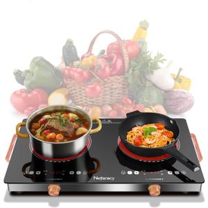 2 Burner Electric Cooktop - 24 Inch Electric Stove 110V, 2000W Portable Electrics Stove Top with Handle, 9 Power Settings, Senor Touch & Knob Control, Safety Lock, Timer, 110-120V Plug in