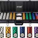 ARTGAME 14 Gram Clay Poker Chip Set for Texas Holdem, 500Pcs Casino Style Chips, with K-Type Aluminum Case and Dealer Buttons.