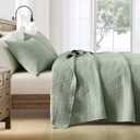 HORIMOTE HOME Quilt Set Queen Size Sage Green, Classic Geometric Spots Stitched Pattern, Pre-Washed Microfiber Chic Rustic Look, Ultra Soft Lightweight Quilted Bedspread for All Season, 3 Pieces