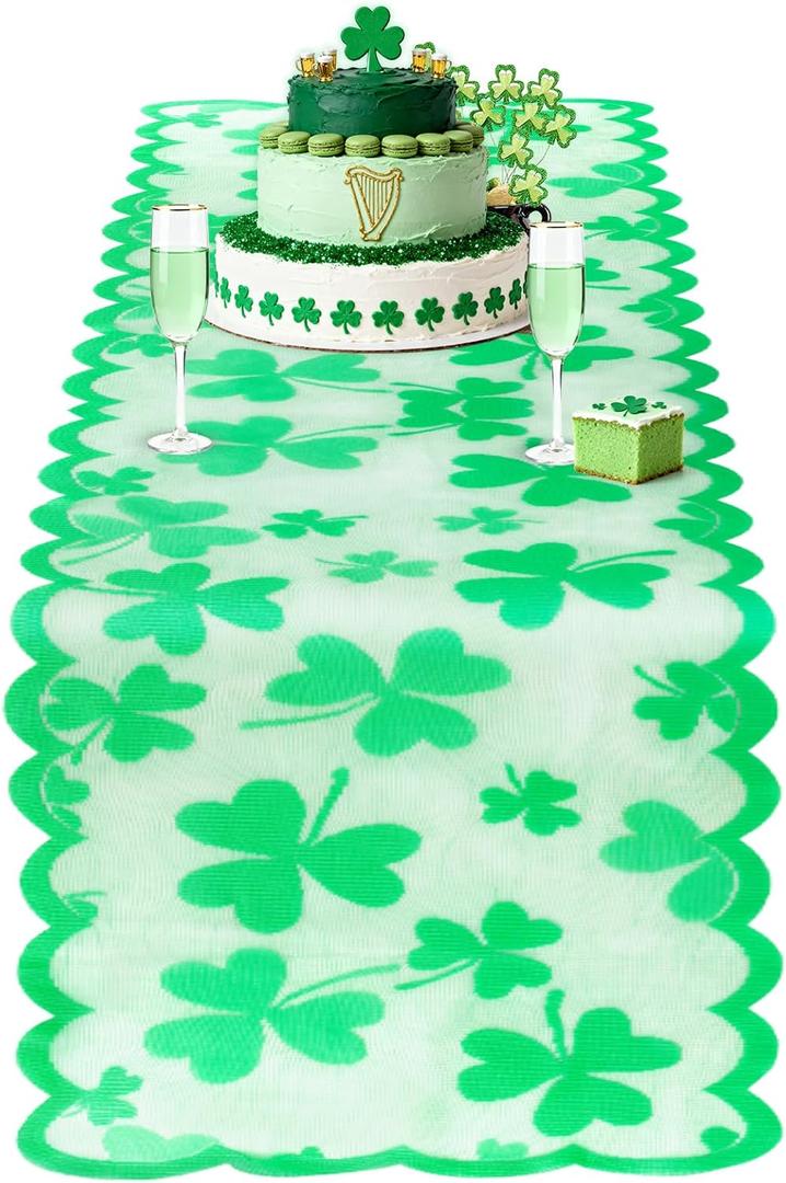 10 x St Patricks Day Table Runner Green Lucky Shamrock Table Runner 13 x 72 Inch St Patricks Lace Table Runner Embroidered Clover Lace Table Runners for St Patricks Day Irish Themed Party Decorations