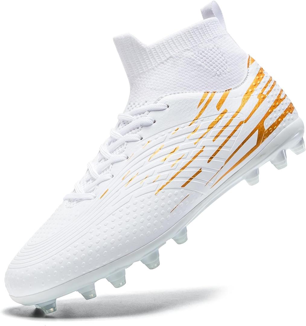 breooes Mens Soccer Cleats Football Boots Womens Professional Training Soccer Shoes Big Boys Girls (White)
