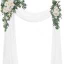 Floroom Arch Flowers with Drapes Kit (Pack of 4) - 2pcs Artificial Ivory & White Floral Swag Arrangement with 2pcs Draping Fabric for Wedding Ceremony Arbor and Reception Backdrop Decoration