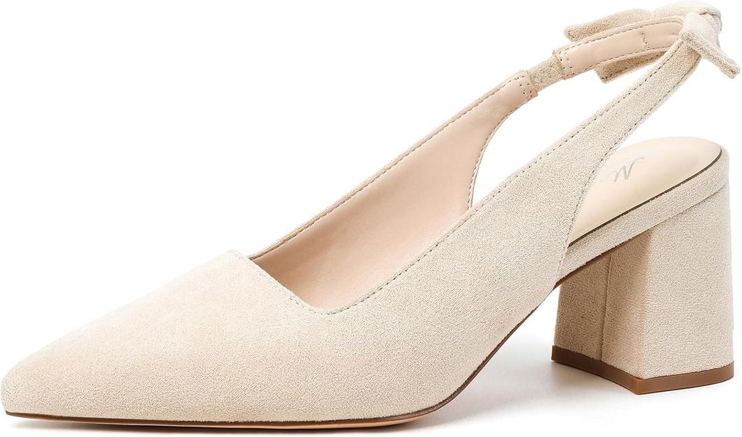 Mostrin Block Slingback Heels for Women Pointed Closed Toe Chunky Heels Office Work Shoes Women's Pumps for Business Casual, 38