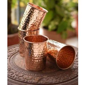 Hammered Design Pure Copper Tumbler Set of 4 | Drinking Water With Copper Cups | Premium Quality Copper Tumblers For Home, Office, Hotel, Travel and Gifting Each 10.08 Ounce