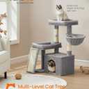Feandrea Cat Tree, Cat Tower Condo with Scratching Posts and Ramp, 2 Large Perches, Cave, Basket, 33.8 Inches Tall, Dove Gray UPCT013GD02S
