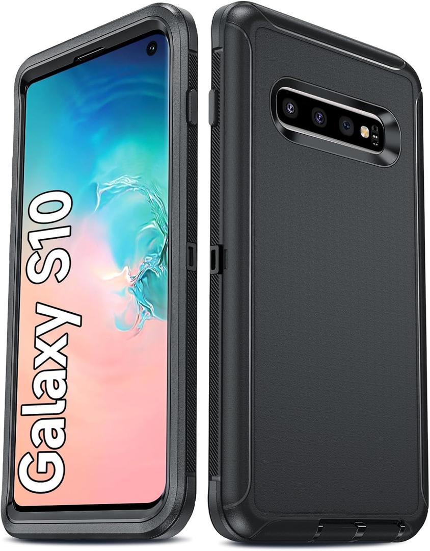 LeYi Compatible for Samsung Galaxy-S10 Case: Not Fit S10E/ S10 Plus/ S10 LiteS 10 Case 3-in-1 Full Body Shockproof Rubber Cover, Heavy Duty Tough Rugged Dustproof Protection Phone Funda 6.1", Black
