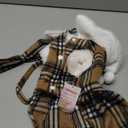 Dog Sweater with Leash Set D Ring Plaid Fleece Dog Clothes for Small Dogs Girl Boy Winter Puppy Dress Cold Weather Coat Fall XXS Sweater for Chihuahua Yorkie Cat Doggy Costumes, Khaki, S