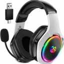 Tatybo Gaming Headset for PS5 Wireless: Gaming Headphones with 2.4GHz Bluetooth 5.3 for PS4, PC, Wireless Gaming Headset with 360Adjustable ENC Mic for Switch, Phone, Audifonos Inalambricos (Black White)