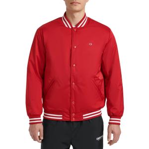 Champion Men's Logo Striped-trim Varsity Jacket (Red, L)