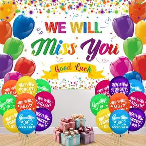 Farewell Going Away Party Decorations We Will Miss You Good Luck Banner Backdrop and 18Pcs Balloons for Graduation Retirement Coworker Leaving Goodbye Decor Party Supplies