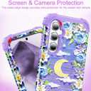 for Galaxy A35/A55 5G Case,3 in 1 Oil Painting Flower Pattern Heavy Duty Shockproof Protection Silicone Rubber Bumper+Hard Plastic Protective Cover for Samsung A35/A55 6.6",Purple/Yellow