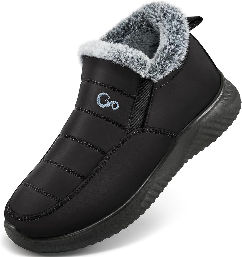Ablanczoom Winter Snow Boots for Women: Comfortable Warm Fur Lined Slip On Waterproof Outdoor Ankle Booties (Black)