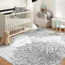 WITSHOCK 5x7 Washable Rug for Living Room,Modern Floral Distress Print Pattern Area Rugs,Stain Resistant with Non Slip Backing Carpet for Dining Room,Bedroom & Home Decor,Grey White