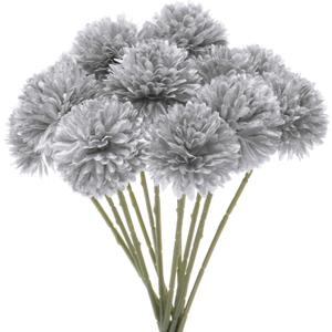 12-Pack Artificial Chrysanthemum Ball Flowers, 11 Inch Faux Chrysanthemum Silk Bouquets Real Touch Faux Flowers for Home/Wedding/Christmas/Party[Silver]