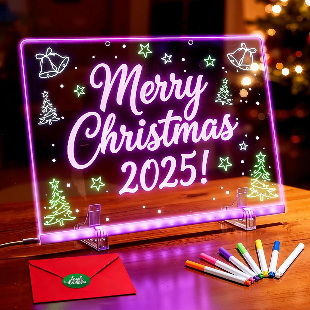 LED Note Board with 7 Colors, LED Drawing Board for Kids, Includes Adapter, 7 Markers, Soft Cloth, Hanging Chain, Christmas Gift (2025 Upgrade Edition) ((16x12 Inches) - Ultimate Creativity Canvas)