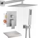 BWE Shower System with Waterfall Tub Spout Shower Faucet Set 10 Inch Square Brushed Nickel Rain Shower Head Bathroom Luxury Wall Mounted Shower Combo Set Rough-in Valve Body and Trim Included