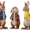 Lartiso Deco Garden Statues Bunny Polyresin Statue,Three Cute Rabbits Standing,Animal Decoration Indoor and Outdoor,for Home Garden Patio