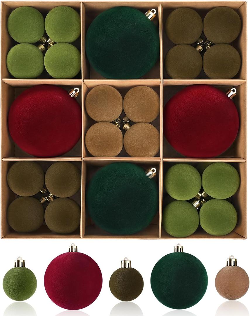 MARTINE MALL 44 PCS Velvet Ornaments for Christmas Tree, 4in & 2in Christmas Tree Ornaments Set Flocked Christmas Ball Ornament Shatterproof Christmas Decorations for Xmas Trees Holiday Party