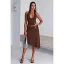 Goafuliy Two Piece Sets for Women Summer - Backless V Neck Halter Tops Asymmetrical Flowy Skirt Y2k Outfits, Small