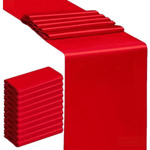 10 Pack Satin Red Table Runners 12 X 108 Inches Wedding Table Runner for Party Birthday Banquet Bridal Shower Baby Shower Engagement Table Decorations - Red