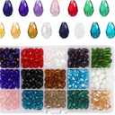 PHOGARY 300pcs Glass Beads, Mixed Colors Crystal Teardrop Beads Assorted Kit Multi-Colors Lustered Loose Spacer Beads, 8 * 12mm Waterdrop Shape for Jewelry Making, DIY Crafting (15 Colors)
