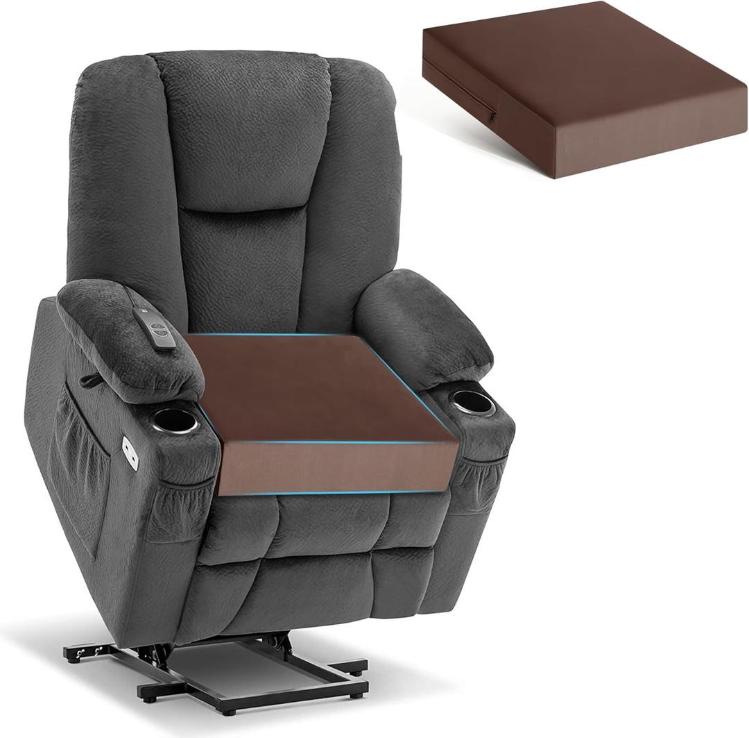 Tromlycs Chair Seat Cushions for Recliners Gel Memory Foam Extra Large Chair Cushions for Seniors 20 x 20 x 5 Inch Brown, 2 Pack