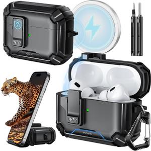 Inesore Compatible with AirPods Pro 2nd/1st Generation Case Cover with Phone Stand & Cleaning Kit,Compatible with Magsafe,Magnetic Automatic Lock for iPod Pro Charging Case(USB-C/Lightning Cable)