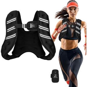 Weighted Vest for Women Men, 12lb Adjustable Weight Vest with Reflective Stripes for Workout, Strength Training, Running, Fitness, Muscle Building, Weight Loss, Rucking Vest With Phone Pouch (Black)