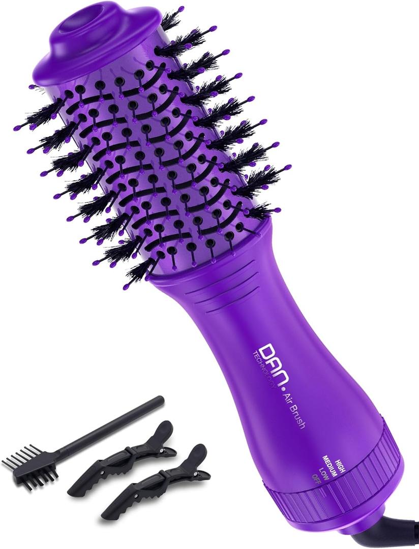 Mini Travel Blow Dryer Brush for Short to Medium Hair, 2 Inch Oval Hot Air Brush with Ceramic Coating, 3 Heat Settings for Smooth, Voluminous Blowouts, 120V (Blue)