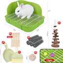 RUBYHOME Rabbit Litter Box Toilet, Plastic Square Cage Box Potty Trainer Corner Litter Bedding Box Pet Pan for Small Animals, Rabbits, Guinea Pigs, Chinchilla, Ferret, Galesaur, 11.4 Inches (Green)