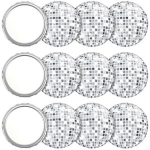 Qunclay 12 Pcs Disco Ball Compact Mirror 2.76 Inch Vintage Round Pocket Mirror Makeup Mini Mirror Handheld Portable Mirror for Purse, Women Gift Disco Party Supply Travel Daily (Silver)