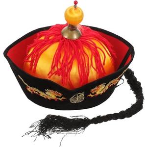 CALLARON Ancient Emperor Cosplay Headwear - Roleplay Costume Hat, Chinese Oriental Cap with Cardboard Plus Flannel Border for Party and Selfie