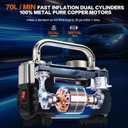 GSPSCN 6X Faster Inflation Tire Inflator Heavy Duty Double Cylinders with Portable Bag- Car Accessories Metal 12V Air Compressor Pump 150PSI with Adapter for Car, Truck, SUV Tires, Dinghy, Air Bed