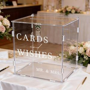 Clear Acrylic Card Box with Slot & Lock, DIY Large Wedding Card Boxes for Reception, Elegant Money Envelop Gift Cards Box for Party Wedding Birthday Baby Shower Graduation Table Decor