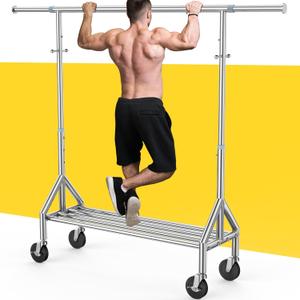 Upgraded 100% Stainless Steel Clothing Rack Load 760LBS, Heavy Duty Clothes Racks with Larger & Sturdy Wheel, Extendable & Adjustable Rolling Garment with Shelves for Hanging Portable Closet Rack (Silver)