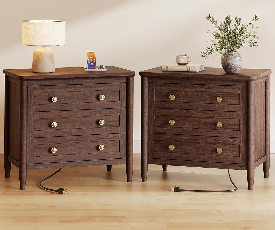Huuger 27''H Tall Nightstands Set of 2, Hidden Charging Station, 27.6" H x 27.6" W x 15.7" D