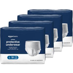 Amazon Basics Unisex Protective Underwear, Overnight Absorbency, Large, 56 Count, (4 Packs of 14)