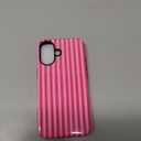 Compatible with iPhone 16 Case, Cute Fashion Aesthetic Striped Pattern Cover for Women, Shockproof Soft TPU and Hard PC Protective Phone Case for iPhone 16 6.1"- Hot Pink