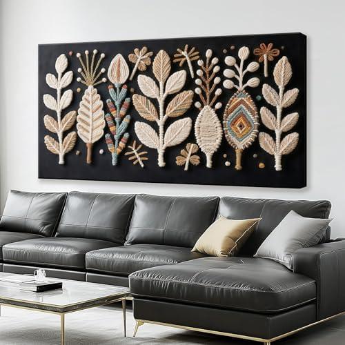 Tsomzxng Boho Black Wall Art Modern Wall Art Bohemian Feather Canvas Wall Art Decor For Apartment Dorm Living Room Bedroom Nursery Backdrop Home Wall Decor20 W X 40" L
