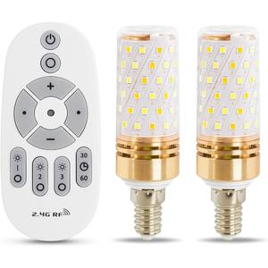 Smart Led Corn Light-Bulb with Remote-Control E14 9W Light Bulbs Adjustable Color Temperature (Warm/Cool) and Brightness, 2 Pack (2 Bulbs + 1 Remote)