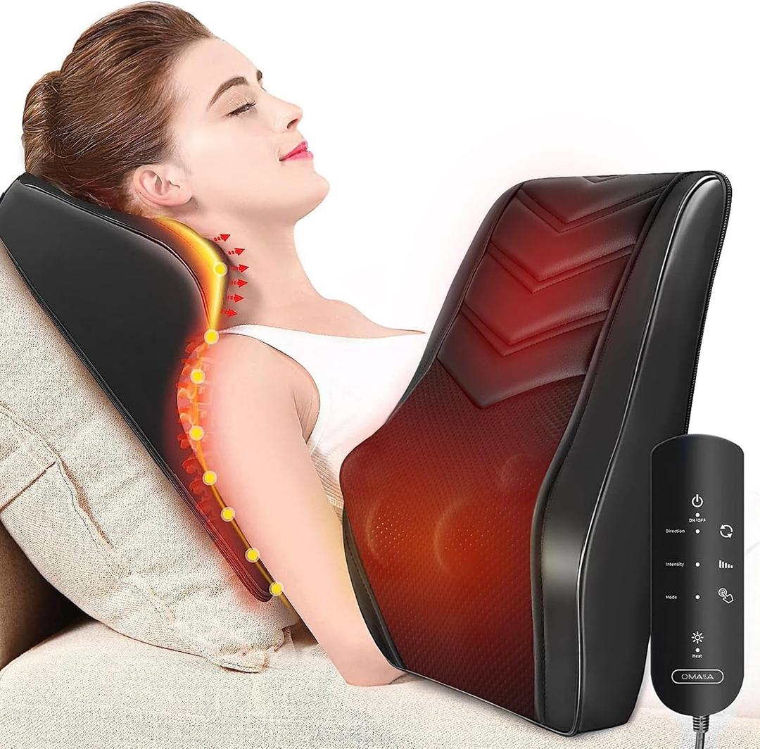 OMASSA Shiatsu Neck Massager with Heat, 3D Kneading Back Massage Pillow for Pain Relief, Massagers for Neck and Back, Shoulder, Leg, Gifts for Men Women Mom Dad, Stress Relax at Home Office and Car (Black)